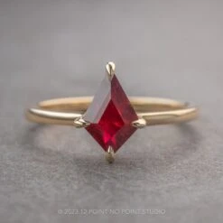 1.50 Carat Kite Ruby Engagement Ring, Lark Setting, 14k Yellow Gold