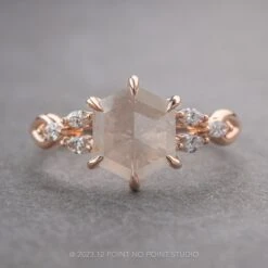1.86 Carat Icy White Hexagon Diamond Engagement Ring, Winona Setting, 14K Rose Gold