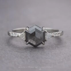 1.38 Carat Black Hexagon Diamond Engagement Ring, Eliza Setting, 14k White Gold