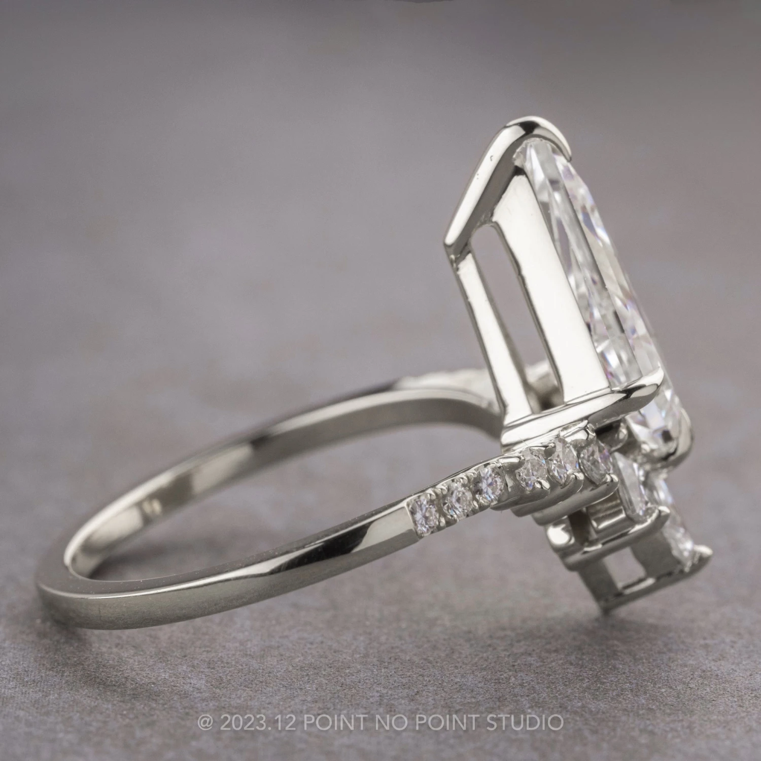 1.92 Carat Kite Moissanite Engagement Ring, Willa Setting, Platinum 3 1.92 Carat Kite Moissanite Engagement Ring, Willa Setting, Platinum - Image 3