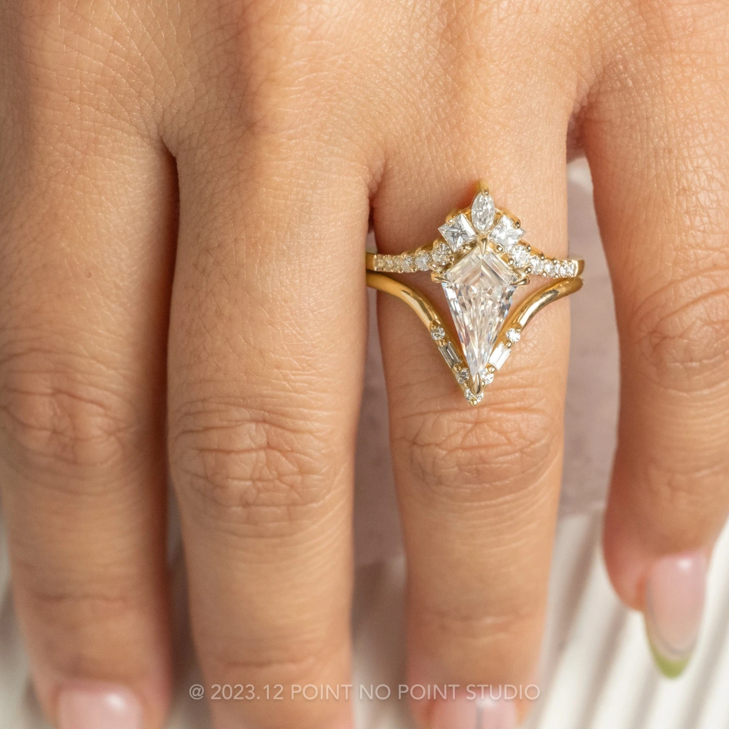 1.92 Carat Kite Moissanite Engagement Ring, Willa Setting, 14K Yellow Gold 2 1.92 Carat Kite Moissanite Engagement Ring, Willa Setting, 14K Yellow Gold - Image 2