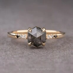 1.57 Carat Black Speckled Hexagon Diamond Engagement Ring, Ombre Jules Setting, 14k Yellow Gold