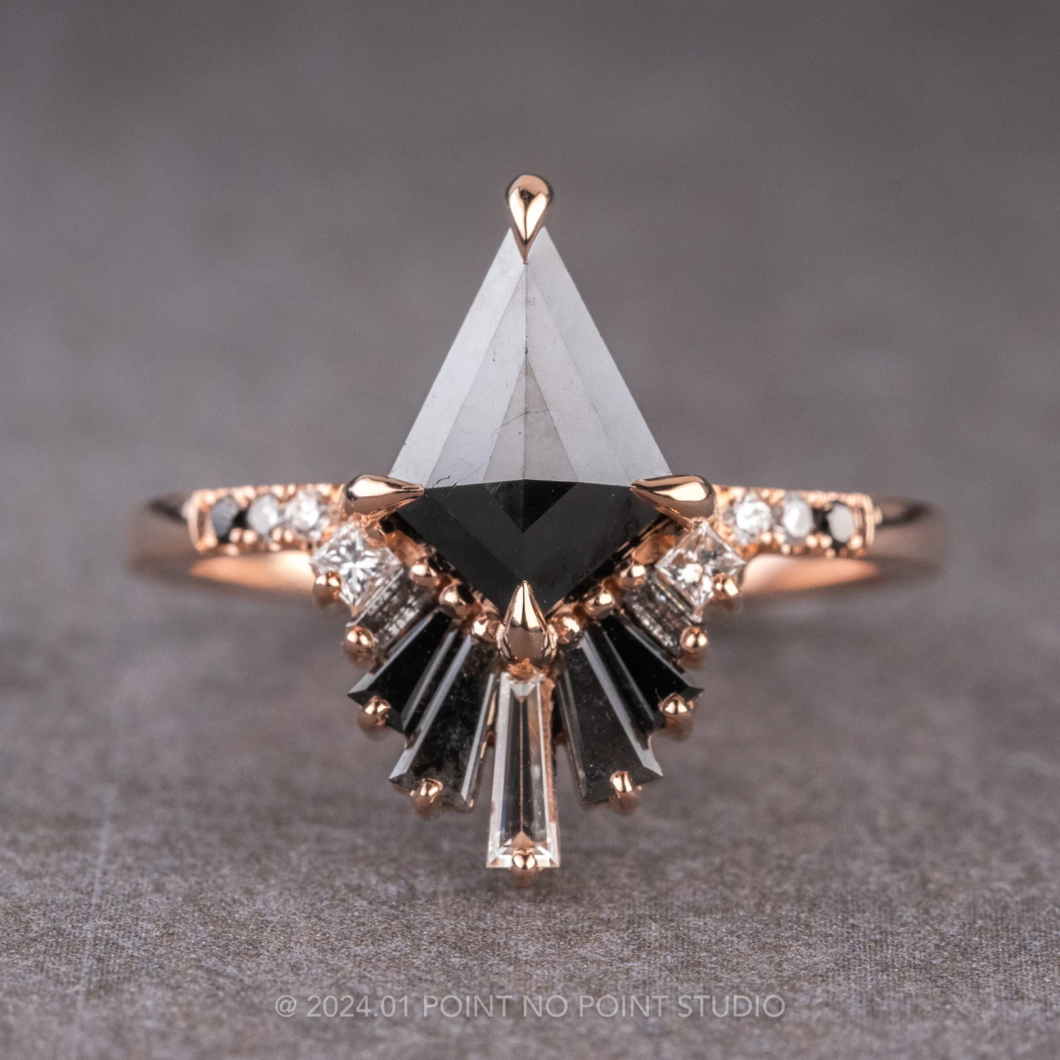 2.04 Carat Black Kite Diamond Engagement Ring, Ombre Wren Setting, 14k Rose Gold 1 2.04 Carat Black Kite Diamond Engagement Ring, Ombre Wren Setting, 14k Rose Gold