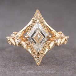 1.57 Carat Lozenge Moissanite And Diamond Engagement Ring, Thistle Setting, 14k Yellow Gold