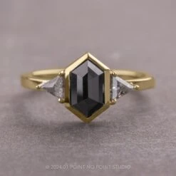 2 Carat Black Hexagon Diamond Engagement Ring, Bezel Zoe Setting, 14k Yellow Gold