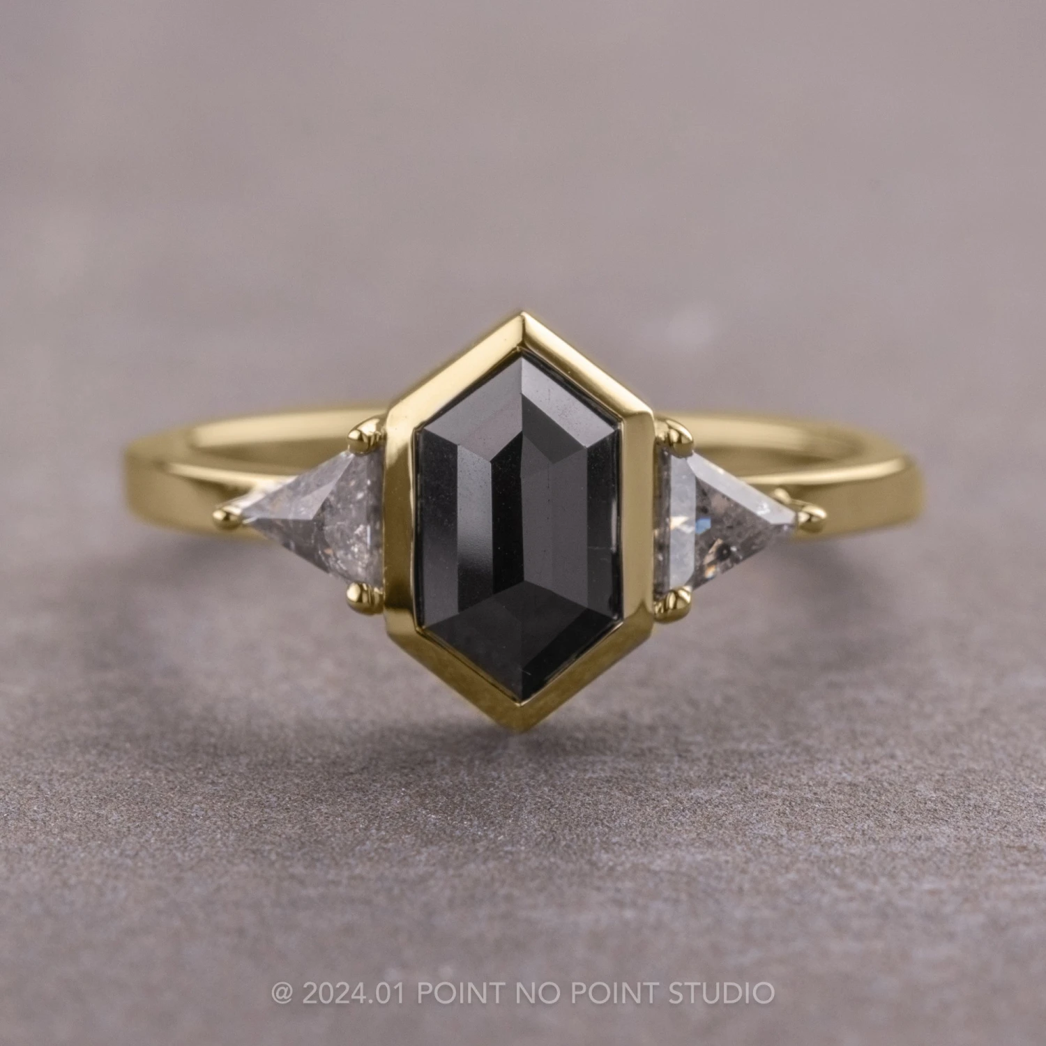 2 Carat Black Hexagon Diamond Engagement Ring, Bezel Zoe Setting, 14k Yellow Gold 1 2 Carat Black Hexagon Diamond Engagement Ring, Bezel Zoe Setting, 14k Yellow Gold