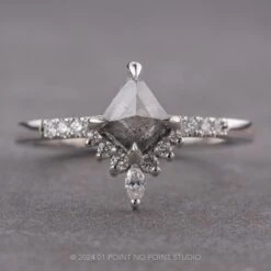 .75 Carat Salt And Pepper Kite Diamond Engagement Ring, Avaline Setting, Platinum
