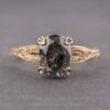 2.25 Carat Black Speckled Oval Diamond Engagement Ring, Faye Setting, 14K Yellow Gold
