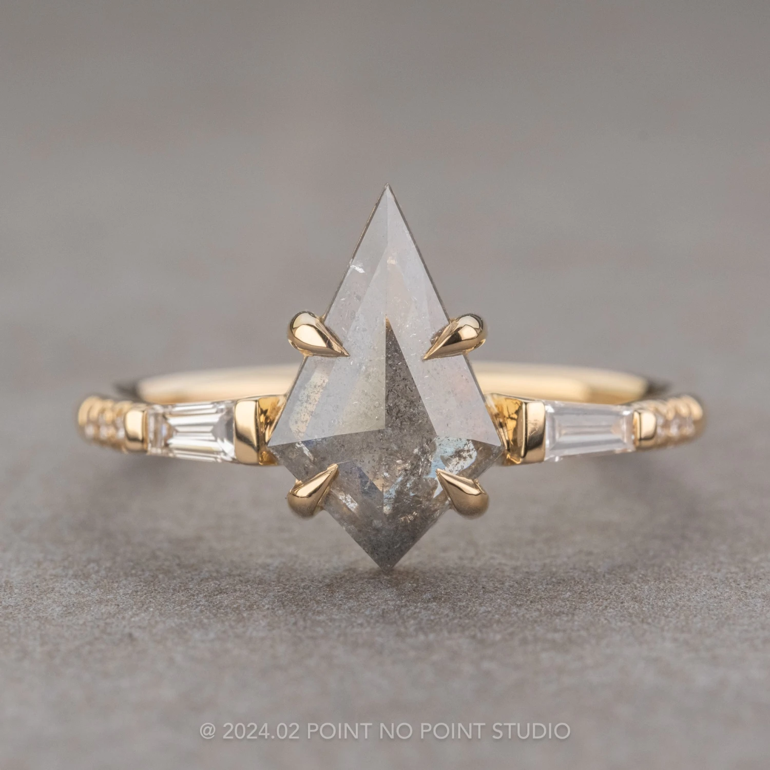 1.39 Carat Salt And Pepper Kite Diamond Engagement Ring, Eliza Setting, 14K Yellow Gold 1 1.39 Carat Salt And Pepper Kite Diamond Engagement Ring, Eliza Setting, 14K Yellow Gold