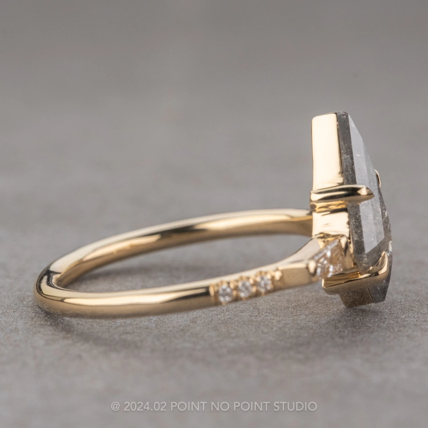 1.39 Carat Salt And Pepper Kite Diamond Engagement Ring, Eliza Setting, 14K Yellow Gold 6 1.39 Carat Salt And Pepper Kite Diamond Engagement Ring, Eliza Setting, 14K Yellow Gold - Image 6