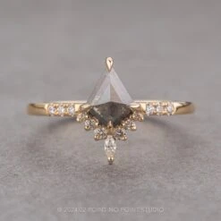 1.23 Carat Black Speckled Kite Diamond Engagement Ring, Avaline Setting, 14K Yellow Gold
