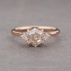 1.54 Carat Hexagon Moissanite Engagement Ring, Lea Setting, 14K Rose Gold