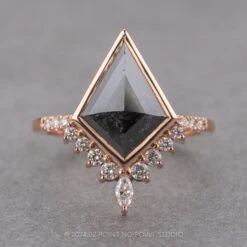 2.59 Carat Black Speckled Kite Diamond Engagement Ring, Bezel Avaline Setting, 14K Rose Gold