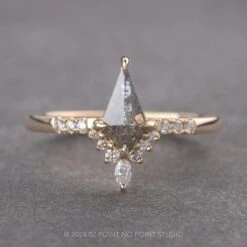 .95 Carat Salt And Pepper Kite Diamond Engagement Ring, Avaline Setting, 14K Yellow Gold