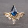1.96 Carat Blue Kite Sapphire And Diamond Engagement Ring, Andromeda Setting, 14k Yellow Gold