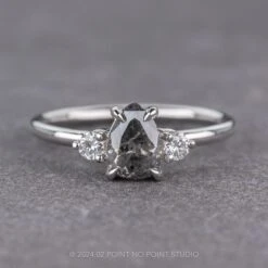 1.09 Carat Salt And Pepper Pear Diamond Engagement Ring, Zoe Setting, Platinum