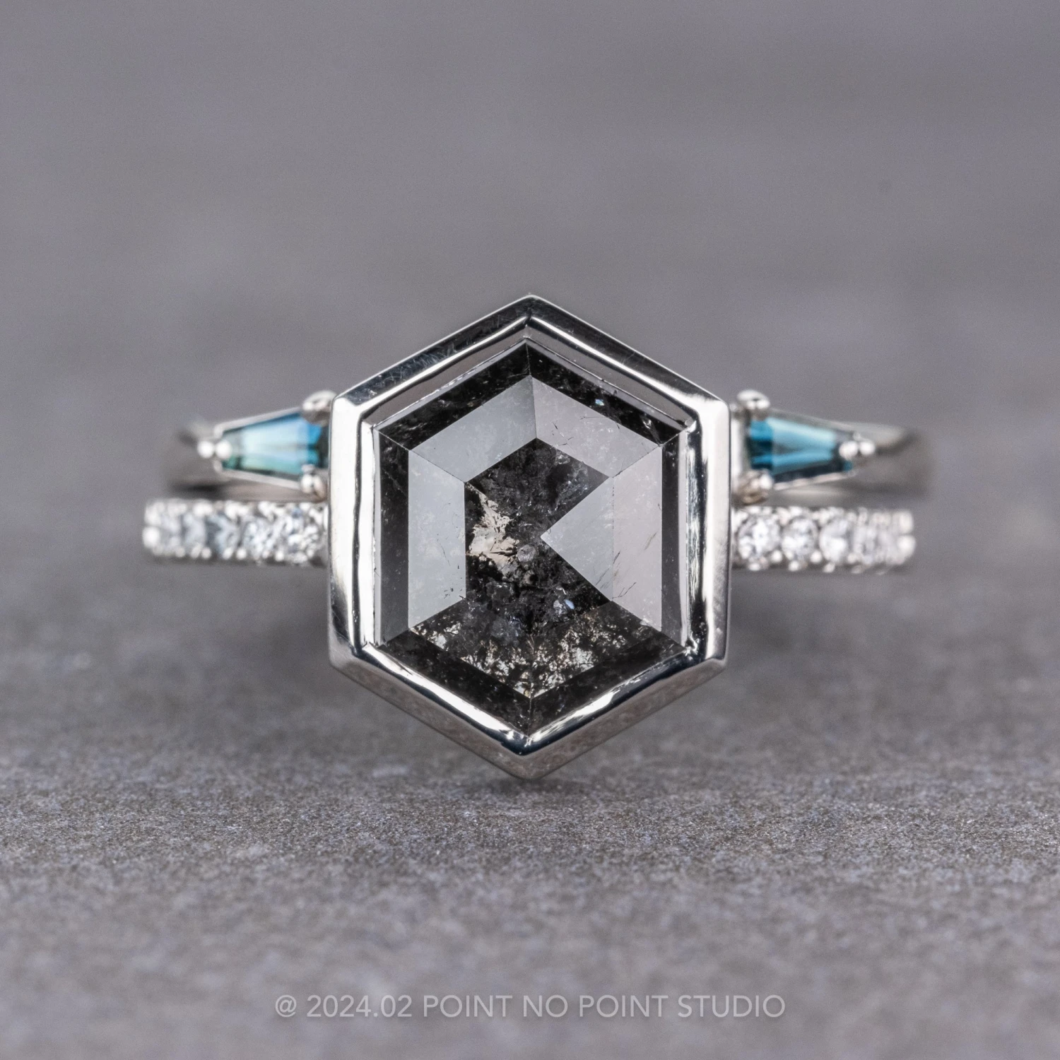 Baguette Sapphire Wedding Cuff, Harper Setting, 14k White Gold 6 Baguette Sapphire Wedding Cuff, Harper Setting, 14k White Gold - Image 6