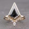 1.72 Carat Black Speckled Kite Diamond Engagement Ring, Bezel Ava Setting, 14K Yellow Gold