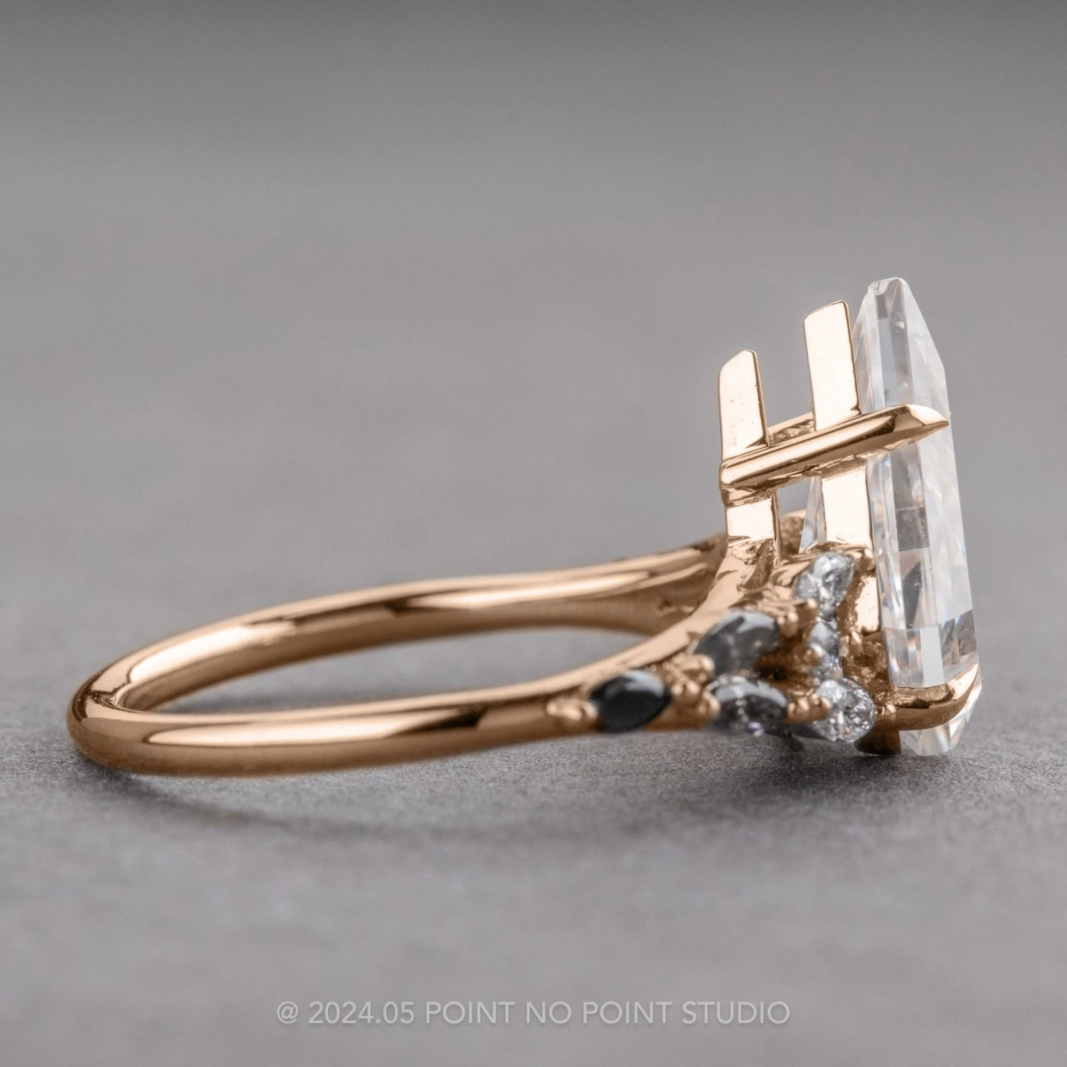 1.85 Carat Kite Moissanite And Diamond Engagement Ring, Ombre Winnie Setting, 14k Rose Gold 3 1.85 Carat Kite Moissanite And Diamond Engagement Ring, Ombre Winnie Setting, 14k Rose Gold - Image 3