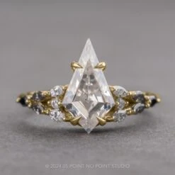 1.85 Carat Kite Moissanite And Diamond Engagement Ring, Ombre Winnie Setting, 14k Yellow Gold