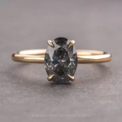 1.51 Carat Fancy Grey Oval Diamond Engagement Ring, Basket Jane Setting, 14K Yellow Gold