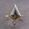 2.08 Carat Black Speckled Kite Diamond Engagement Ring, Bezel Avaline Setting, 14K Yellow Gold