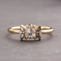 .76 Carat Salt And Pepper Pear Diamond Engagement Ring, Apollo Setting, 14k Yellow Gold