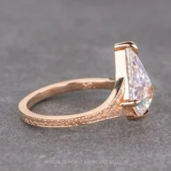 Kite Moissanite Engagement Ring, Split Shank Engraved Jane Setting, 14K Rose Gold 6 Kite Moissanite Engagement Ring, Split Shank Engraved Jane Setting, 14K Rose Gold -Point No Point Studio Store 240133RG 2
