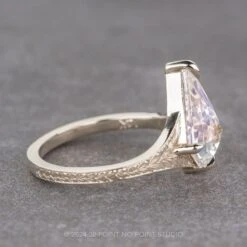 Kite Moissanite Engagement Ring, Split Shank Engraved Jane Setting, Platinum 6 Kite Moissanite Engagement Ring, Split Shank Engraved Jane Setting, Platinum -Point No Point Studio Store 240133WG 2