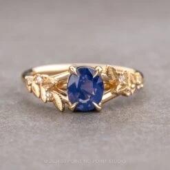 1.71 Carat Purple Oval Sapphire And Diamond Engagement Ring, Thistle Setting, 14k Yellow Gold