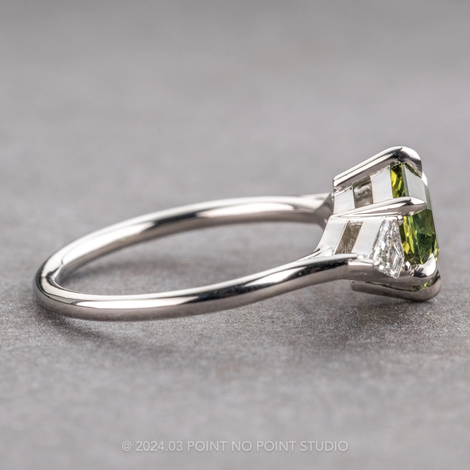 2.23 Carat Green Hexagon Sapphire And Diamond Engagement Ring, Lea Setting, Platinum 6 2.23 Carat Green Hexagon Sapphire And Diamond Engagement Ring, Lea Setting, Platinum - Image 6