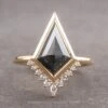 3.02 Carat Black Kite Diamond Engagement Ring, Bezel Ava Setting, 14K Yellow Gold