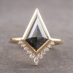 3.02 Carat Black Kite Diamond Engagement Ring, Bezel Ava Setting, 14K Yellow Gold