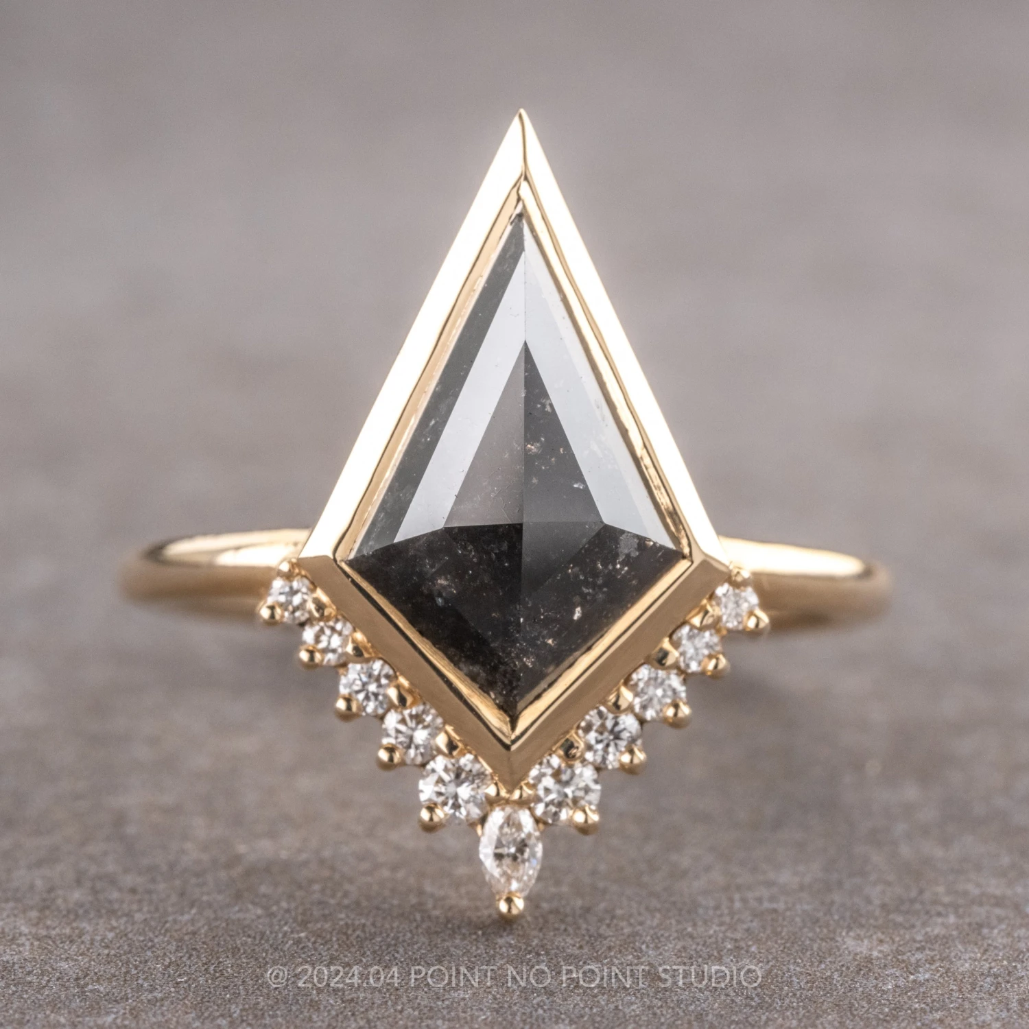 3.02 Carat Black Kite Diamond Engagement Ring, Bezel Ava Setting, 14K Yellow Gold 1 3.02 Carat Black Kite Diamond Engagement Ring, Bezel Ava Setting, 14K Yellow Gold