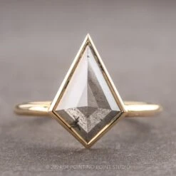 2.23 Carat Salt And Pepper Kite Diamond Engagement Ring, Bezel Jane Setting, 14K Yellow Gold