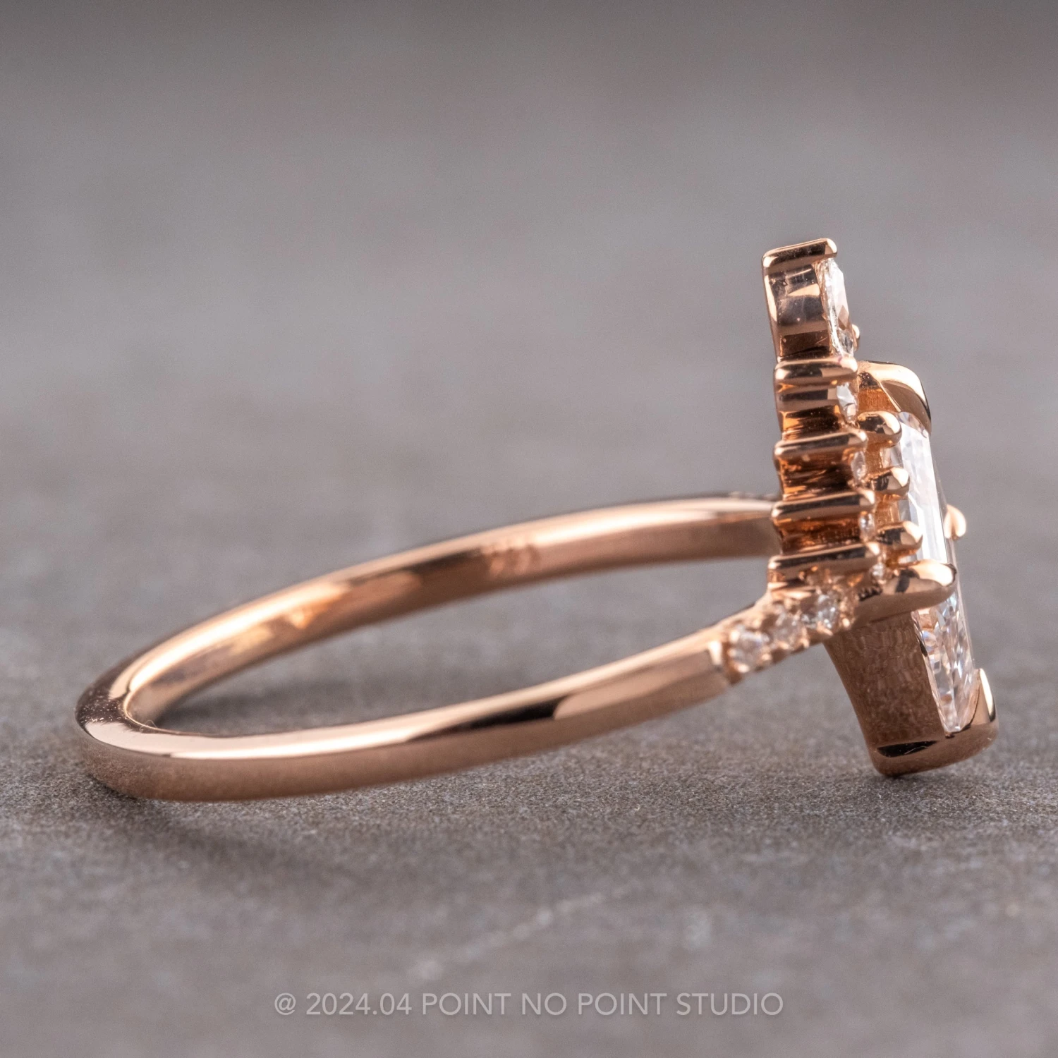 .85 Carat Clear Lozenge Diamond Engagement Ring, Avaline Setting, 14K Rose Gold 5 .85 Carat Clear Lozenge Diamond Engagement Ring, Avaline Setting, 14K Rose Gold - Image 5