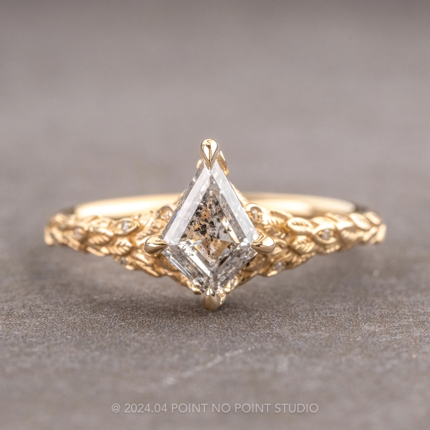 1.06 Carat Canadian Salt And Pepper Kite Diamond Engagement Ring, Pixie Setting, 14k Yellow Gold 1 1.06 Carat Canadian Salt And Pepper Kite Diamond Engagement Ring, Pixie Setting, 14k Yellow Gold