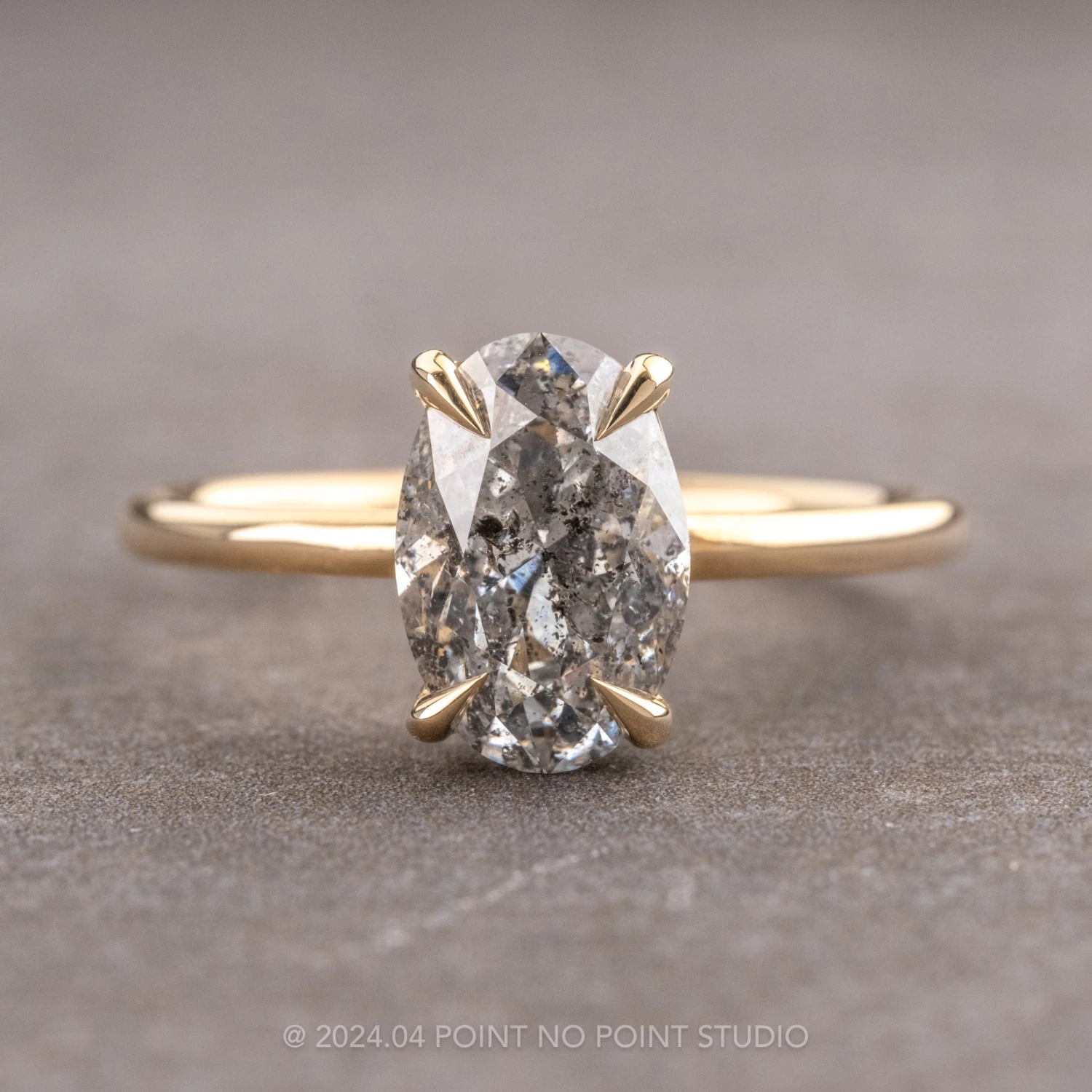 2.14 Carat Canadian Salt And Pepper Oval Diamond Engagement Ring, Basket Jane Setting, 14K Yellow Gold 1 2.14 Carat Canadian Salt And Pepper Oval Diamond Engagement Ring, Basket Jane Setting, 14K Yellow Gold