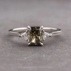 1.28 Carat Fancy Grey Emerald Shaped Diamond Engagement Ring, Lea Setting, Platinum