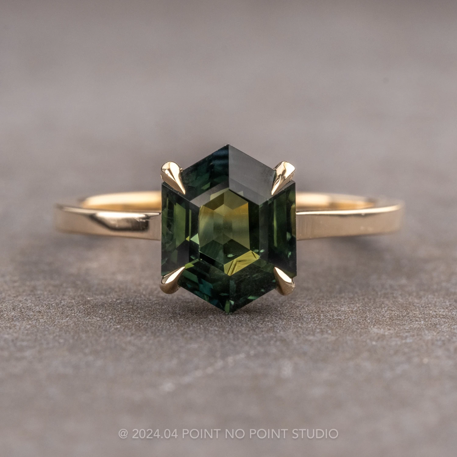 3.04 Carat Hexagon Sapphire Engagement Ring, Lark Setting, 14k Yellow Gold 1 3.04 Carat Hexagon Sapphire Engagement Ring, Lark Setting, 14k Yellow Gold