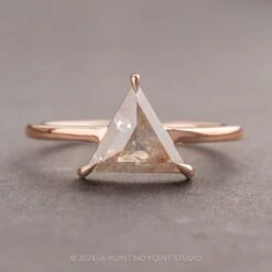 2.03 Carat Orange Speckled Icy White Triangle Diamond Engagement Ring, Jane Setting, 14K Rose Gold