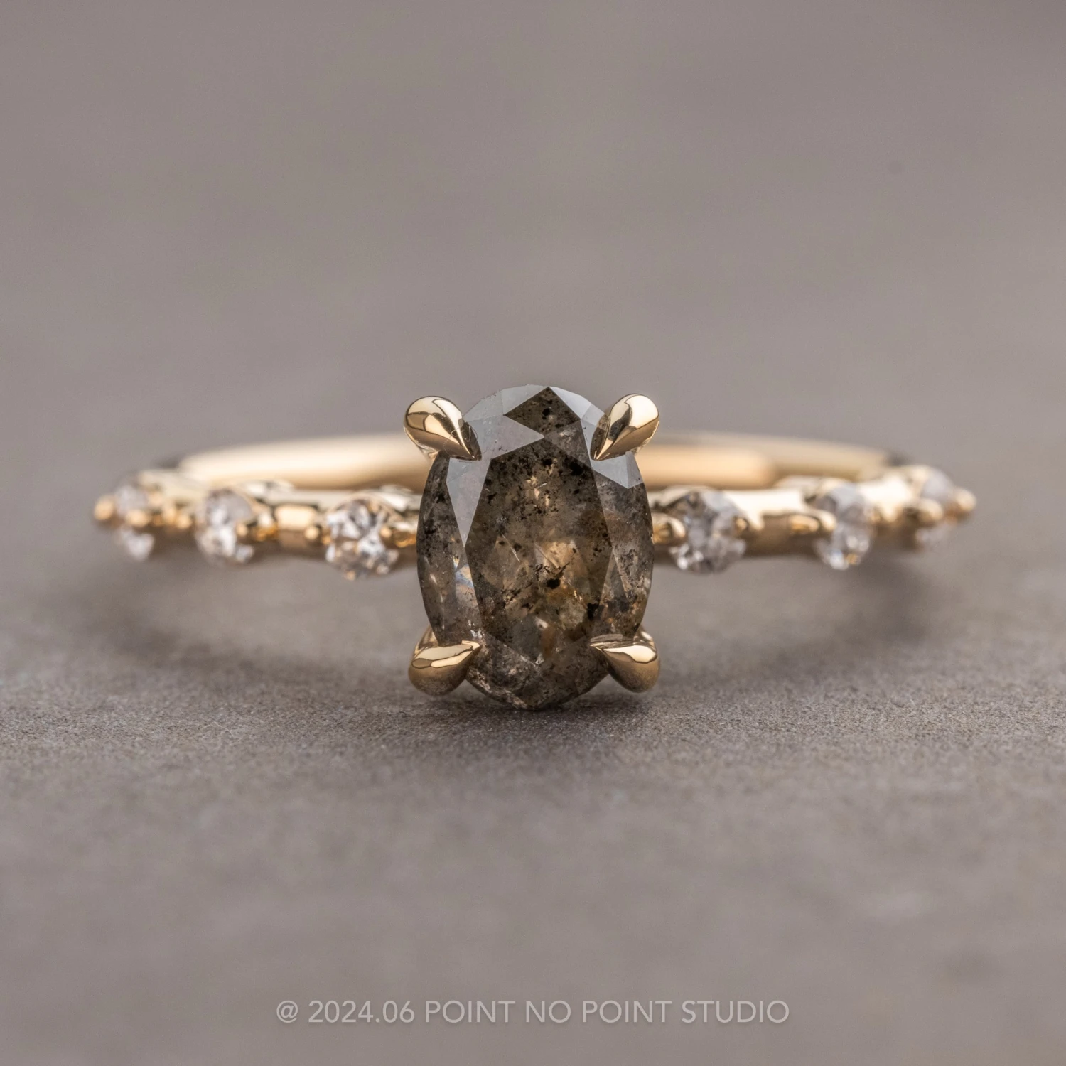 1.25 Carat Black Speckled Oval Diamond Engagement Ring, Nova Setting, 14K Yellow Gold 1 1.25 Carat Black Speckled Oval Diamond Engagement Ring, Nova Setting, 14K Yellow Gold