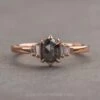 .73 Carat Black Speckled Hexagon Diamond Engagement Ring, Betty Setting, 14k Rose Gold