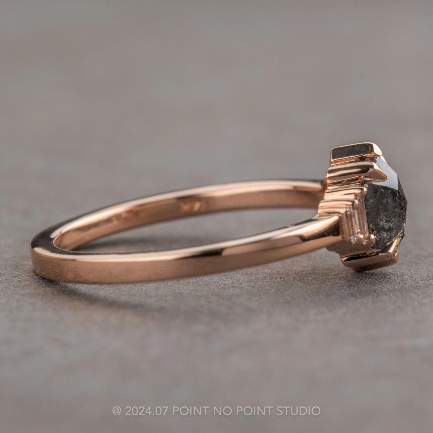 .73 Carat Black Speckled Hexagon Diamond Engagement Ring, Betty Setting, 14k Rose Gold 5 .73 Carat Black Speckled Hexagon Diamond Engagement Ring, Betty Setting, 14k Rose Gold - Image 5