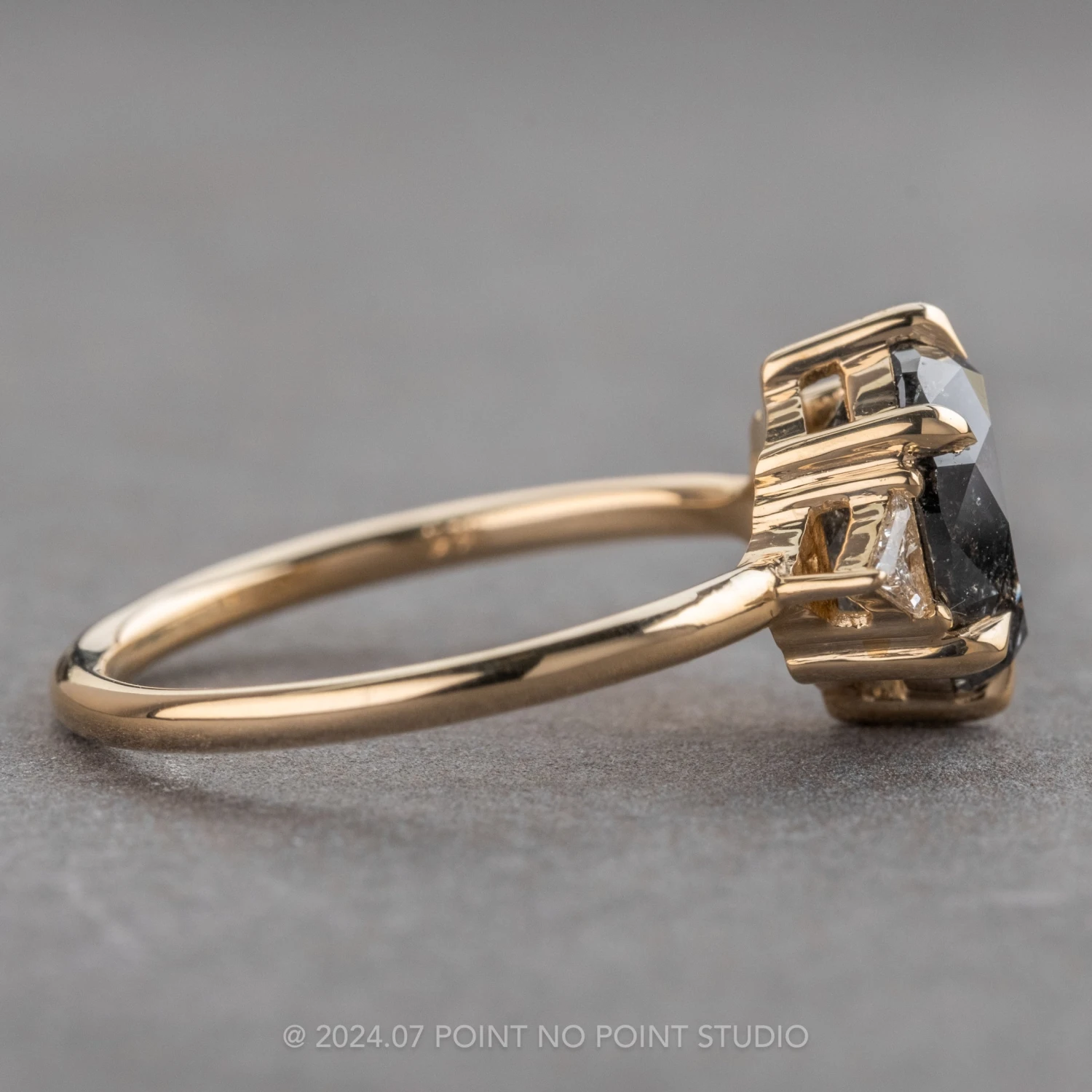 3.13 Carat Black Speckled Oval Diamond Engagement Ring, Zoe Setting, 14k Yellow Gold 6 3.13 Carat Black Speckled Oval Diamond Engagement Ring, Zoe Setting, 14k Yellow Gold - Image 6