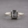 1.35 Carat Black Speckled Emerald Shaped Diamond Engagement Ring, Zoe Setting, 14k White Gold