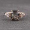 2.59 Carat Black Speckled Asscher Diamond Engagement Ring, Zoe Setting, 14K Peach Gold