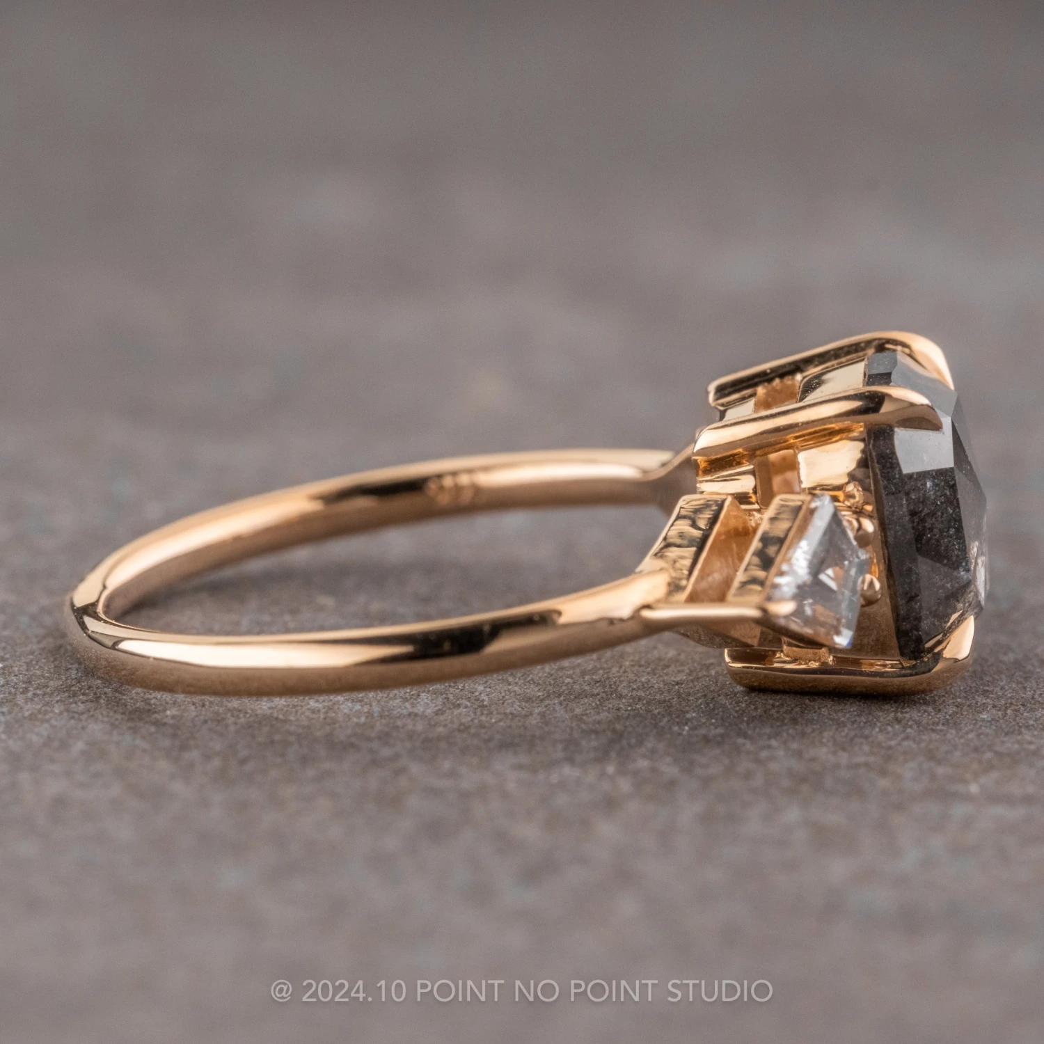 2.59 Carat Black Speckled Asscher Diamond Engagement Ring, Zoe Setting, 14K Peach Gold 14 2.59 Carat Black Speckled Asscher Diamond Engagement Ring, Zoe Setting, 14K Peach Gold - Image 14