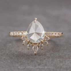 1.82 Carat Icy White Pear Diamond Engagement Ring, Avaline Setting, 14K Yellow Gold