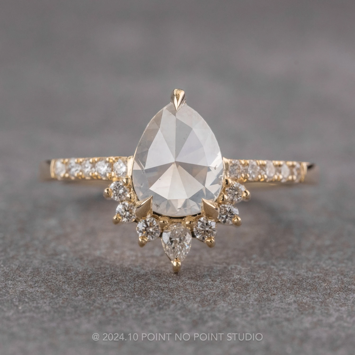 1.82 Carat Icy White Pear Diamond Engagement Ring, Avaline Setting, 14K Yellow Gold 1 1.82 Carat Icy White Pear Diamond Engagement Ring, Avaline Setting, 14K Yellow Gold